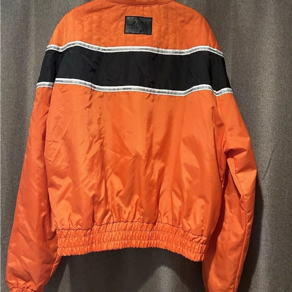 USA Biker Design Coat Men’s XL Orange W/Reflective Stripe, 3 Zipper Pockets - Picture 2 of 6